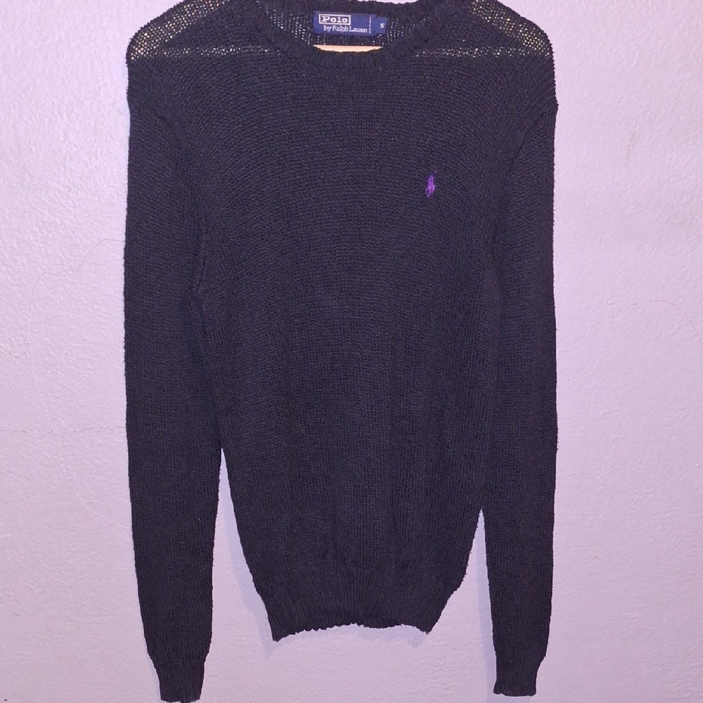 Polo by Ralph Lauren Black Crewneck Sweater with Purple Logo